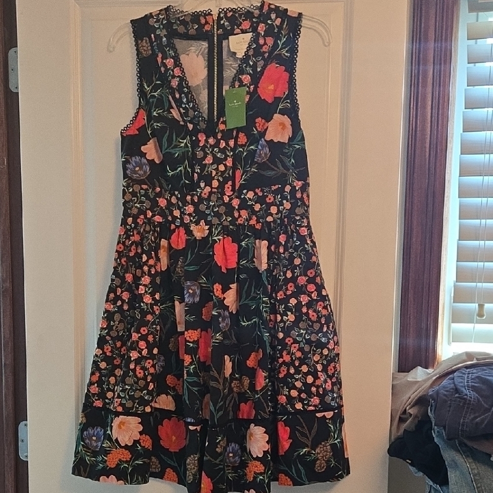 NWT Kate Spade Black Floral Midi Dress